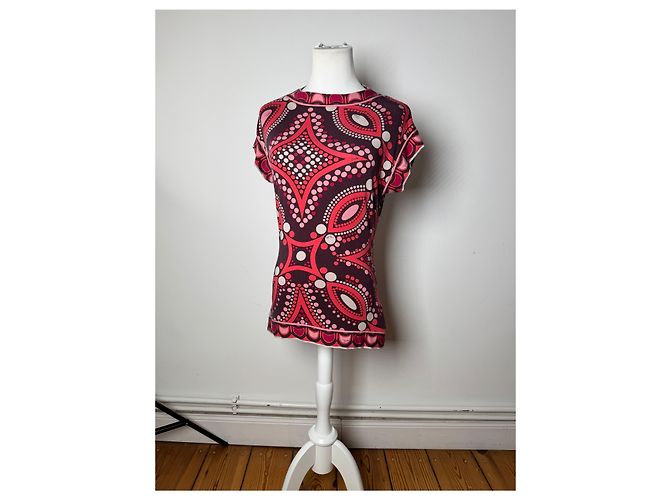 Vintage Emilio Pucci abstraktes farbiges Oberteil Rot M - Ansicht 2