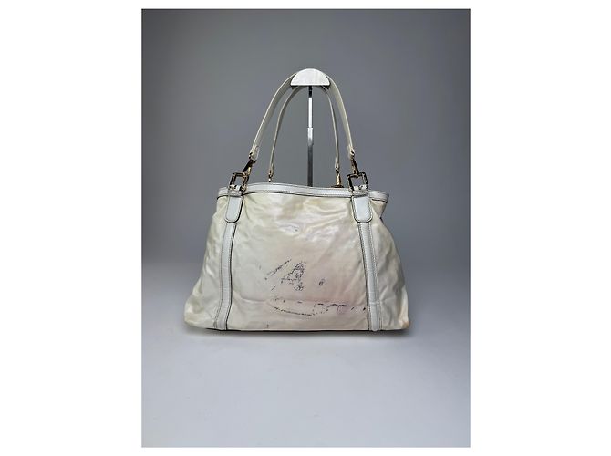 Vintage Gucci GG Leder / Polyester Tote Bag Weiß - Ansicht 10