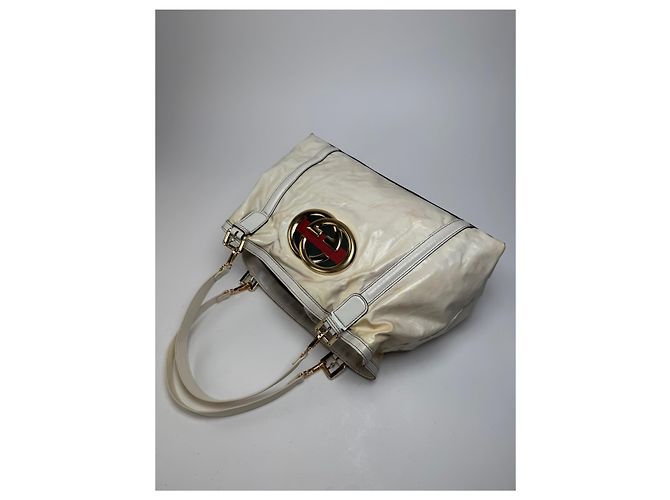 Vintage Gucci GG Leder / Polyester Tote Bag Weiß - Ansicht 11