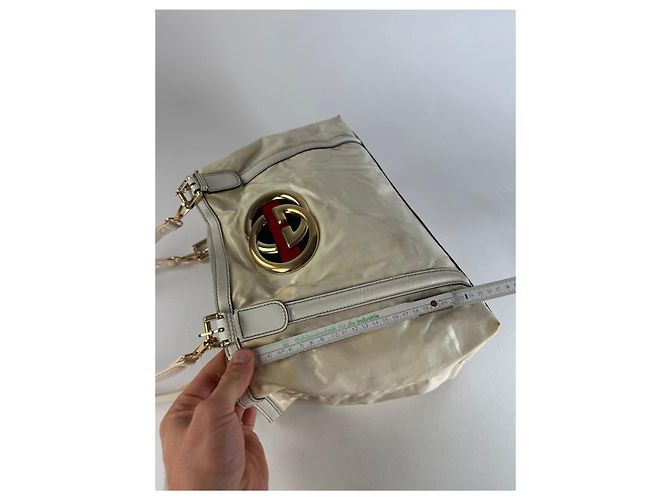 Vintage Gucci GG Leder / Polyester Tote Bag Weiß - Ansicht 13