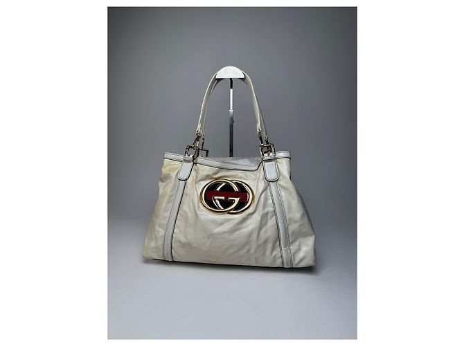 Vintage Gucci GG Leder / Polyester Tote Bag Weiß - Ansicht 15