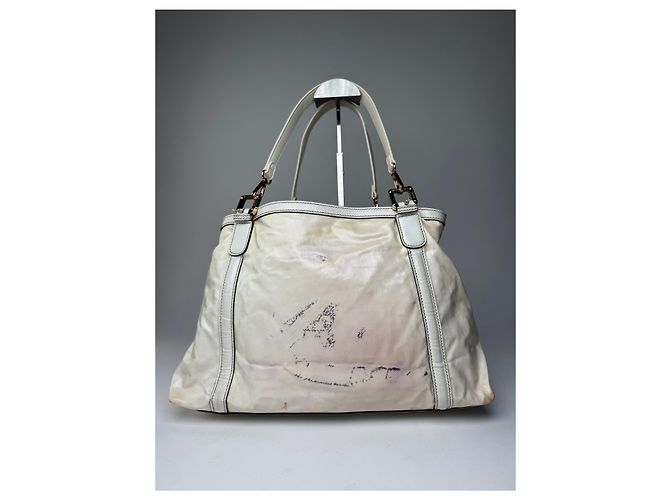 Vintage Gucci GG Leder / Polyester Tote Bag Weiß - Ansicht 2