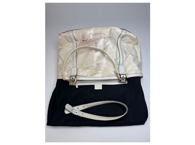 Vintage Gucci GG Leder / Polyester Tote Bag Weiß - Ansicht 3