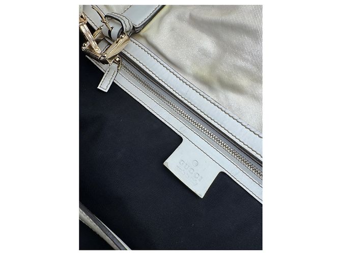 Vintage Gucci GG Leder / Polyester Tote Bag Weiß - Ansicht 4