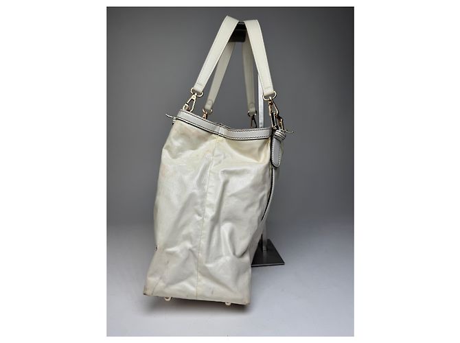 Vintage Gucci GG Leder / Polyester Tote Bag Weiß - Ansicht 7