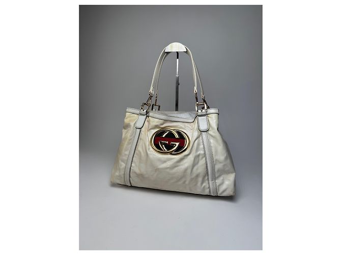 Vintage Gucci GG Leder / Polyester Tote Bag Weiß - Ansicht 8