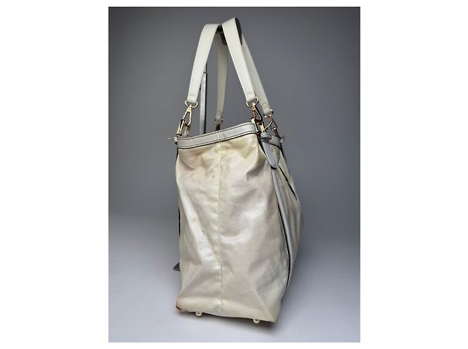 Vintage Gucci GG Leder / Polyester Tote Bag Weiß - Ansicht 9