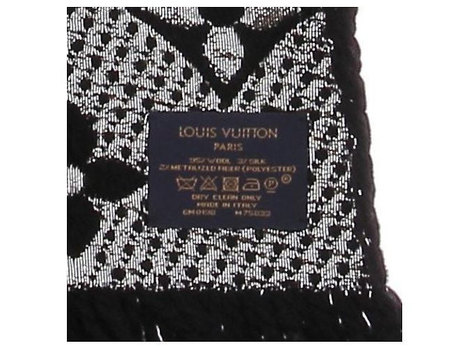 Louis Vuitton Cachecol de lã preto e prateado - vista 5