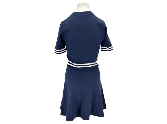 Vestido Sandro azul marino y blanco con mangas cortas S - vista 2