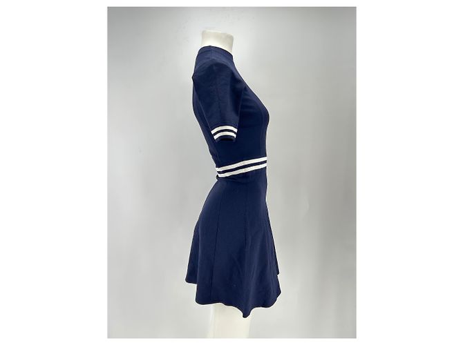 Vestido Sandro azul marino y blanco con mangas cortas S - vista 3