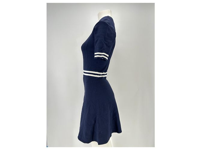 Vestido Sandro azul marino y blanco con mangas cortas S - vista 4