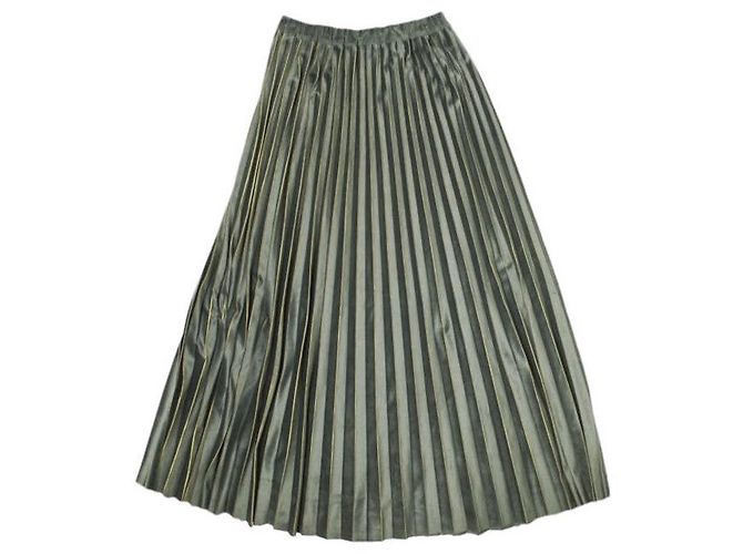 Autre Marque Falda Larga Plisada de Terciopelo OD82SKT039ME Gris - vista 2