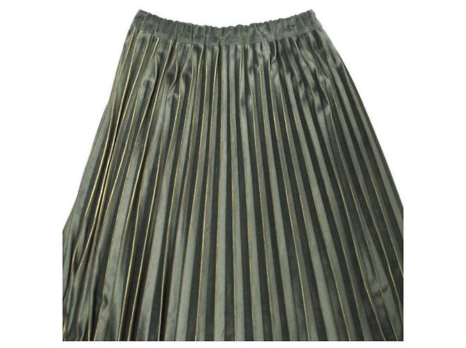 Autre Marque Falda Larga Plisada de Terciopelo OD82SKT039ME Gris - vista 3
