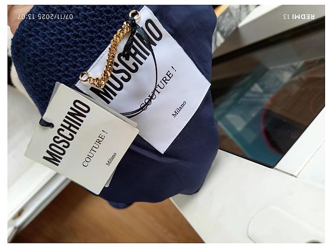 Giacca Moschino Couture in lana crema e blu navy Crudo - vista 10