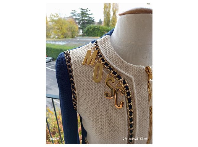 Giacca Moschino Couture in lana crema e blu navy Crudo - vista 3