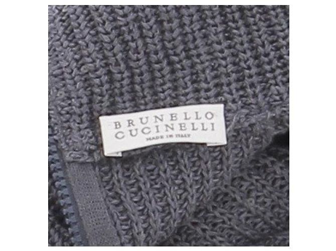 Ärmelloser Brunello Cucinelli Rollkragenpullover aus Leinenmix Grau mit Strass - Ansicht 5