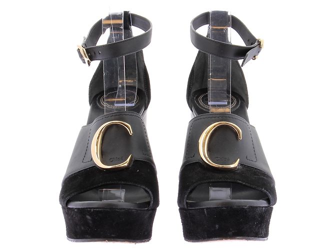 Sandali con tacco Chloé in pelle e camoscio nero - vista 4