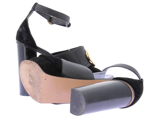 Sandali con tacco Chloé in pelle e camoscio nero - vista 7