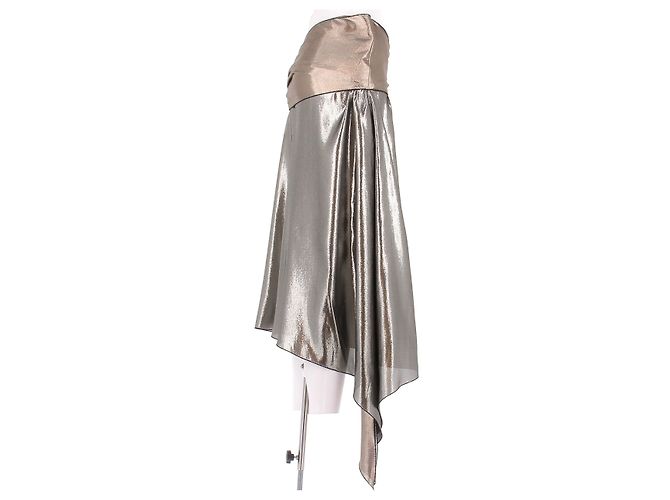 Saia midi de lamé de seda prateada Givenchy Prata - vista 3