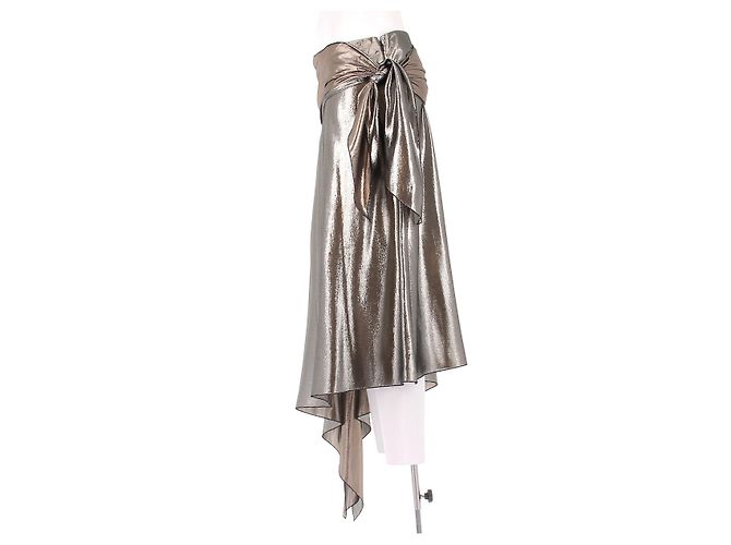 Saia midi de lamé de seda prateada Givenchy Prata - vista 4