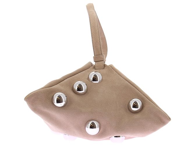 Bolsa de mão Altuzarra Origami em camurça bege com bolas prateadas - vista 4