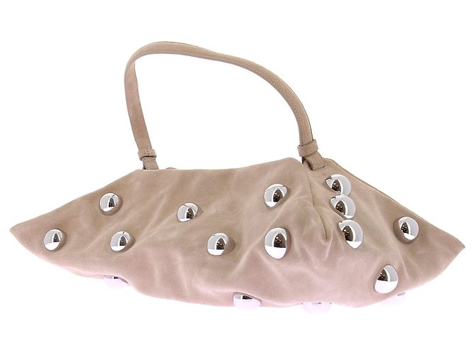 Bolsa de mão Altuzarra Origami em camurça bege com bolas prateadas - vista 6