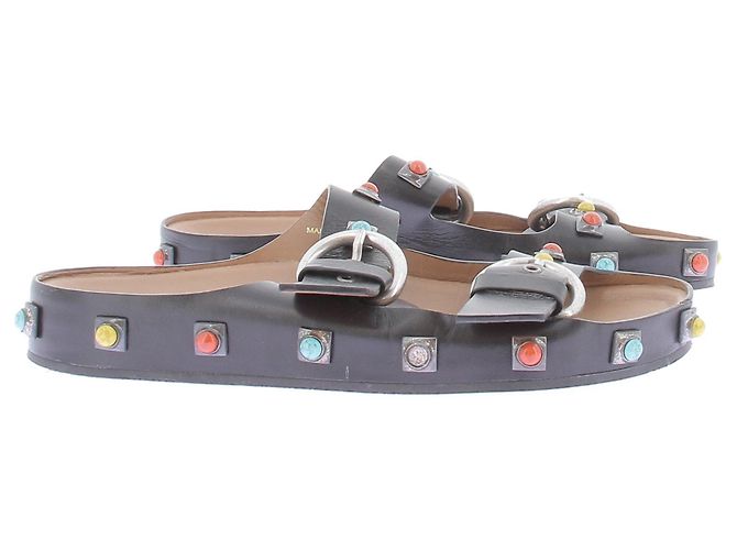Sandali Etro in pelle nera con perle multicolori Nero - vista 2