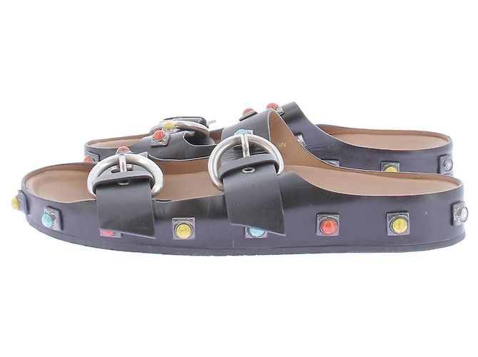 Sandali Etro in pelle nera con perle multicolori Nero - vista 3