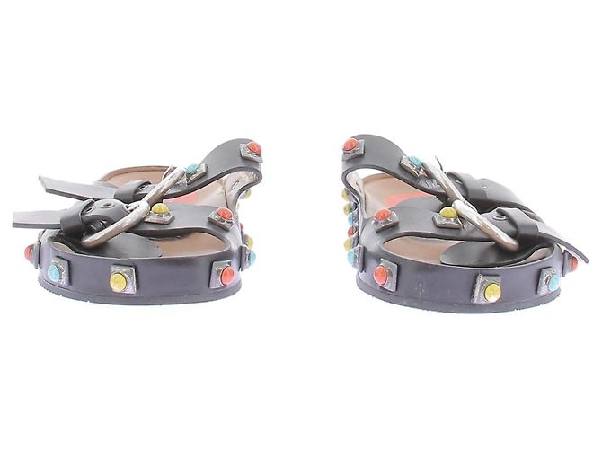 Sandali Etro in pelle nera con perle multicolori Nero - vista 4