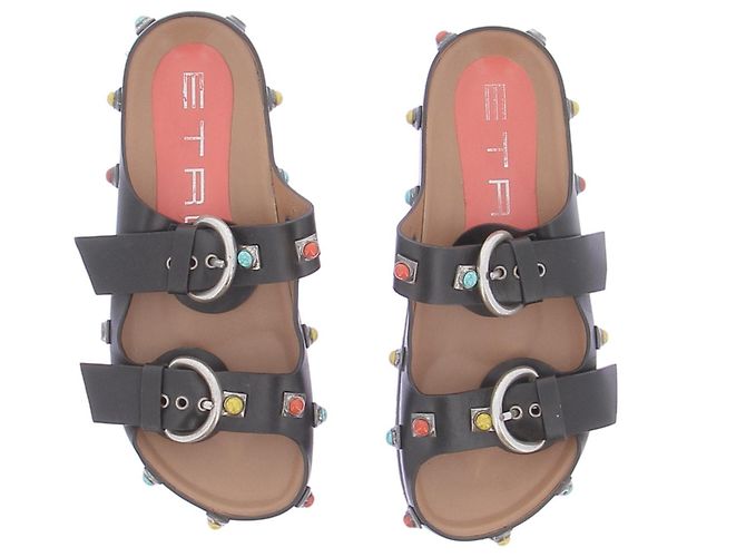 Sandali Etro in pelle nera con perle multicolori Nero - vista 6
