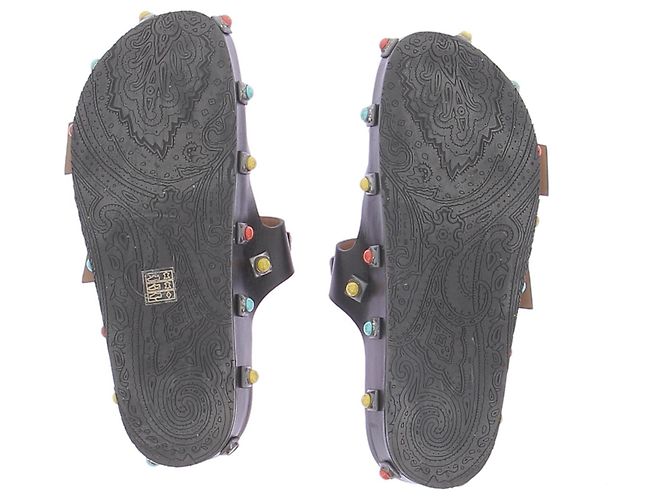 Sandali Etro in pelle nera con perle multicolori Nero - vista 7