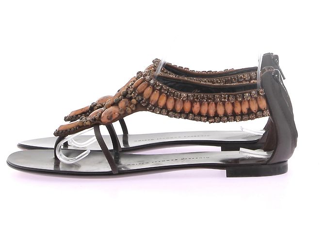 Giuseppe Zanotti Sandali marroni con pietre e strass Marrone - vista 2
