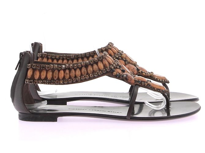 Giuseppe Zanotti Sandali marroni con pietre e strass Marrone - vista 3