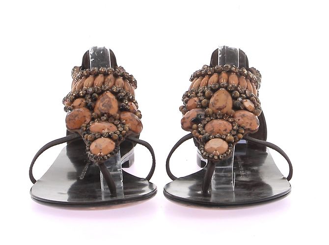 Giuseppe Zanotti Sandali marroni con pietre e strass Marrone - vista 4