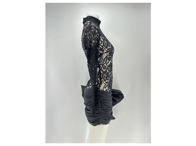 Autre Marque Schwarzes Spitzenkleid mit langen Ärmeln - Ansicht 3