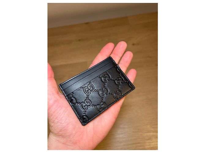 Gucci GG Embossed Black Leather Card Holder - view 2