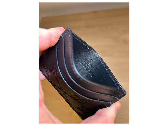 Gucci GG Embossed Black Leather Card Holder - view 3