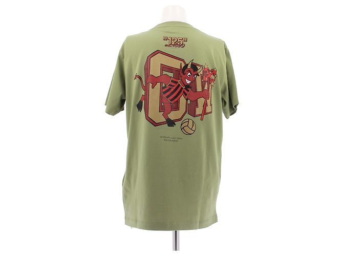Camiseta Off White verde de algodão com letras - vista 2