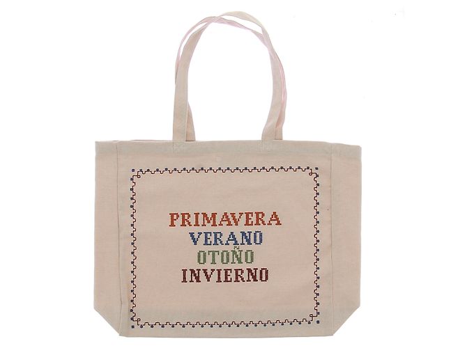 Borsa tote SéZane x Lucia Vergara beige in cotone - vista 2