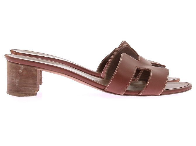 Hermès Sandali in pelle "Oasis" Marrone - vista 2