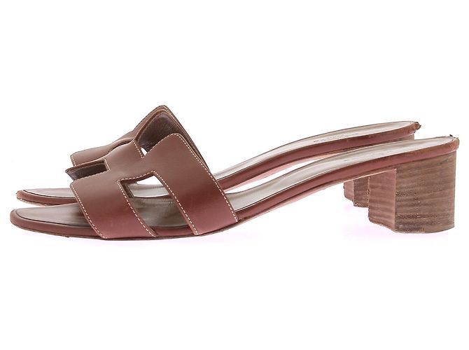 Hermès Sandali in pelle "Oasis" Marrone - vista 3