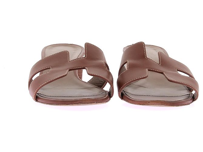 Hermès Sandali in pelle "Oasis" Marrone - vista 4