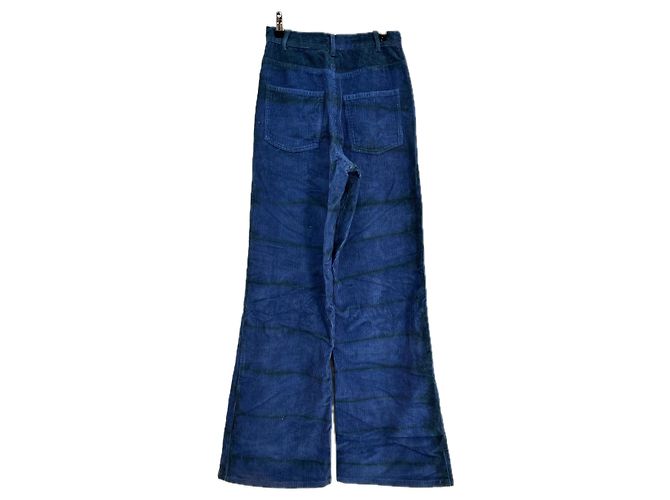 Laurence Bras Blaue Samthose mit feinen grünen Streifen - Ansicht 2