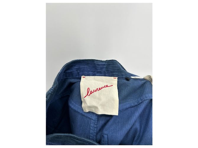 Laurence Bras Blaue Samthose mit feinen grünen Streifen - Ansicht 3