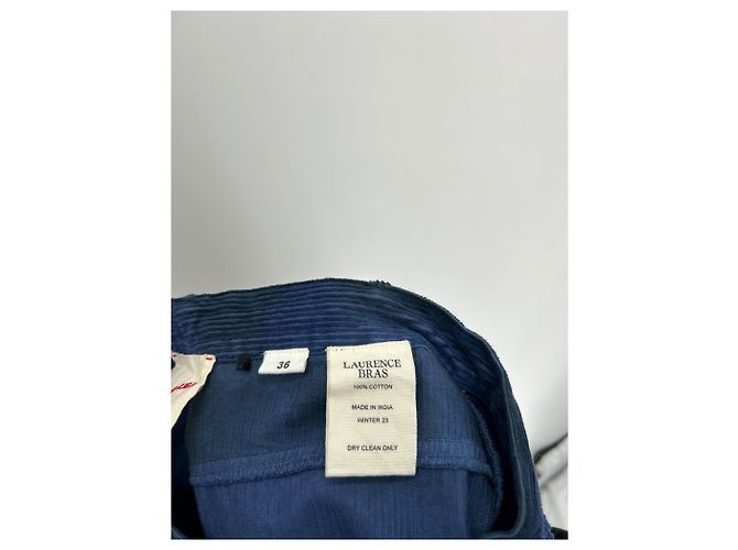 Laurence Bras Blaue Samthose mit feinen grünen Streifen - Ansicht 4