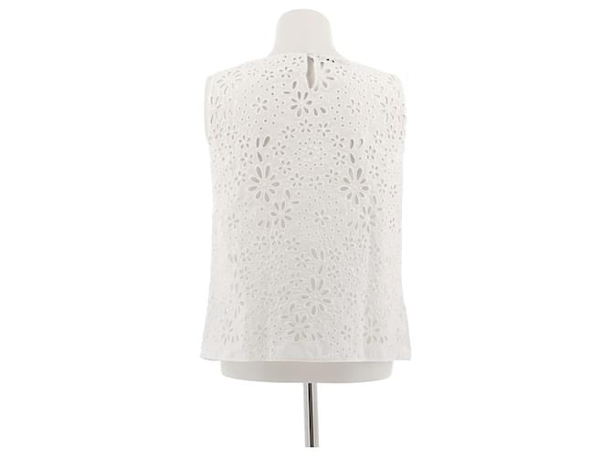 Top blanco sin mangas de algodón con bordado inglés Prada - vista 2