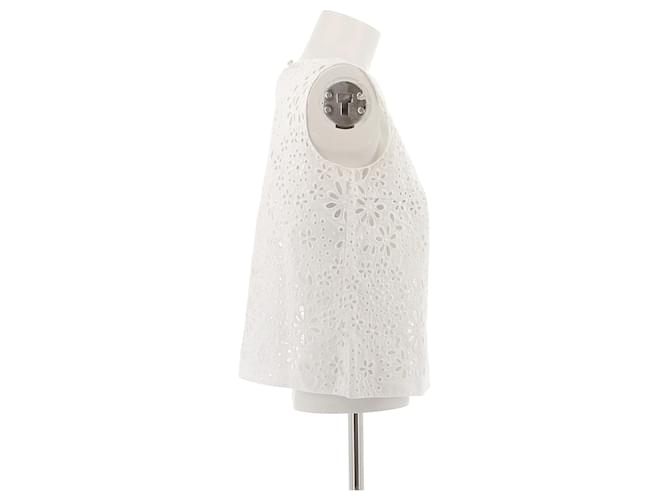 Top blanco sin mangas de algodón con bordado inglés Prada - vista 3