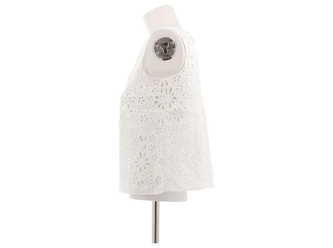 Top blanco sin mangas de algodón con bordado inglés Prada - vista 4
