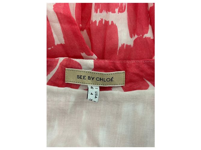 Blusa See by Chloé Rosa e Bianca in Cotone Rosso - vista 5