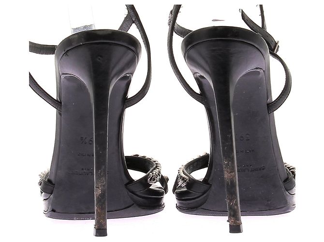 Décolleté Saint Laurent in pelle nera con perle e borchie Nero - vista 9